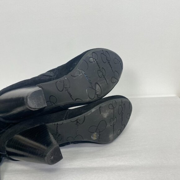 Jessica Simpson Black Suede Fringe Heeled Booties - Picture 7 of 9